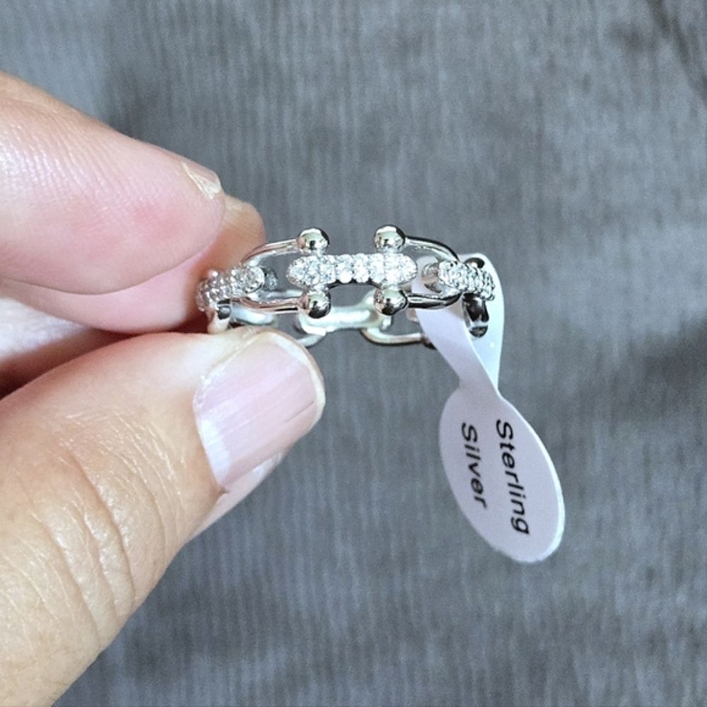 Cote d'Argent Silver🤍 U-Link⛓️ Ring With Clear Crystals💎 - NWT - Picture 8 of 16